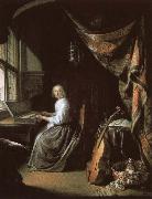 christian schubart, a 17th century dutch painting by gerrit dou of woman at the clvichord.